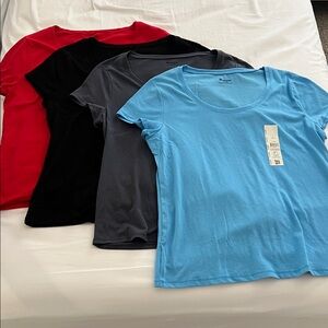 Bundle of 4 No Boundaries Women's Short Sleeve Tees - Red, Black, Gray, Blue